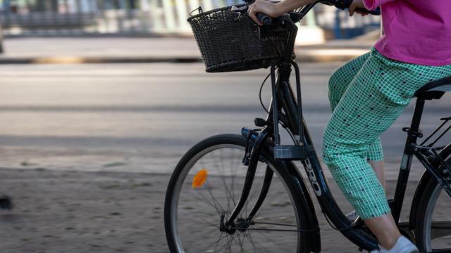 Imagen de una ciclista por la Alameda Principal de Málaga.