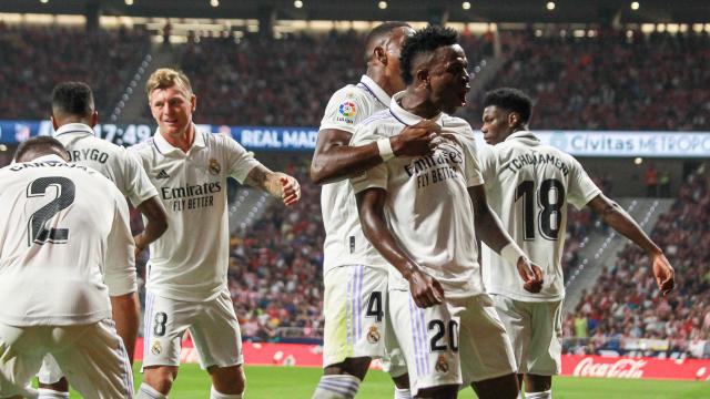 Vinicius celebra un gol del Real Madrid en el Wanda Metropolitano