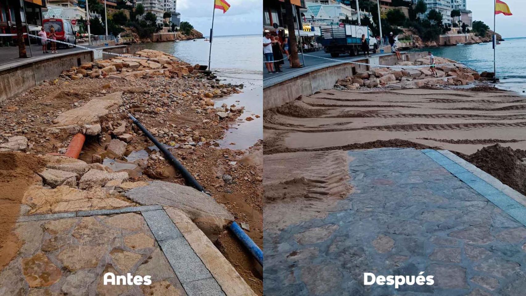 Trabajos realizados en la playa de Levante de Benidorm.
