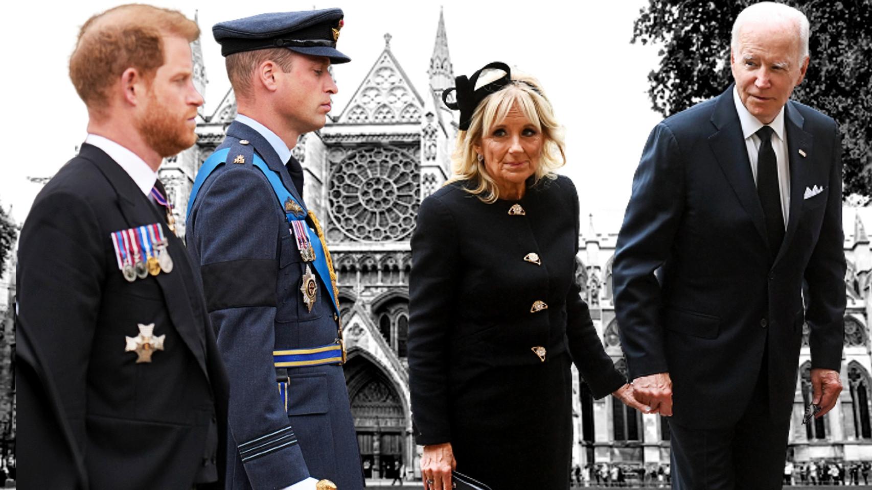 Harry y Guillermo de Inglaterra en un montaje de EL ESPAÑOL junto a Joe Biden y su mujer, Jill.