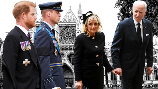 Harry y Guillermo de Inglaterra en un montaje de EL ESPAÑOL junto a Joe Biden y su mujer, Jill.