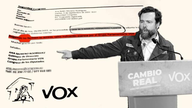 Espinosa de los Monteros, con el documento que la dirección de Vox en el Congreso ha remitido a Seguridad de la Cámara.