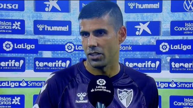Juanfran Moreno atiende a los medios tras el Tenerife-Málaga CF
