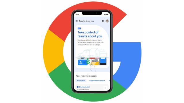 Fotomontaje con la opción de borrar resultados y el logo de Google.