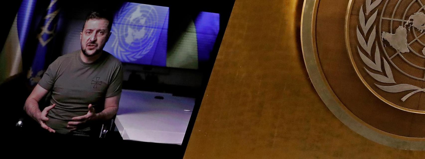 Zelenski durante su discurso ante la ONU.
