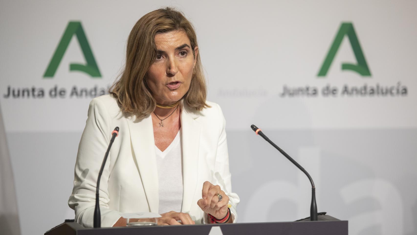 La consejera de Empleo, Empresa y Trabajo Autónomo, Rocío Blanco, durante una rueda de prensa.