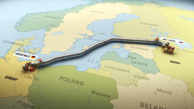 Mapa del gasoducto submarino Nord Stream 1 y 2.