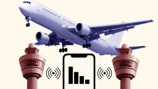 Fotomontaje con los principales elementos de la aviación y un smartphone.