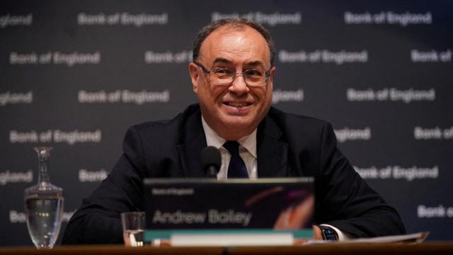 El gobernador del Banco de Inglaterra, Andrew Bailey, durante una rueda de prensa.
