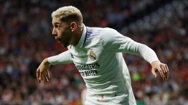Fede Valverde celebra su gol en el Derbi contra el Atlético de Madrid de Liga