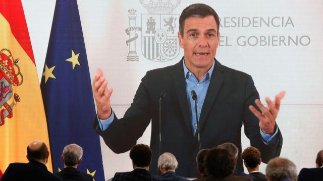 El presidente del Gobierno, Pedro Sánchez, durante su intervención telemática en el Foro La Toja 2022.