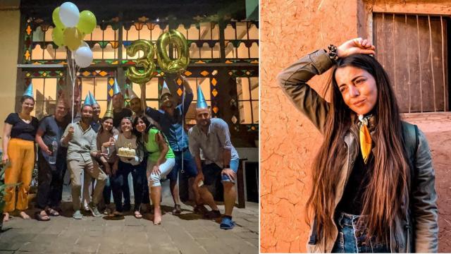 Alessia Piperno, en una imagen de su cumpleaños en Teherán y otra en Marruecos en marzo.