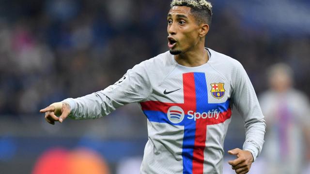 Raphinha, en un partido del Barça en la Champions League 2022/2023