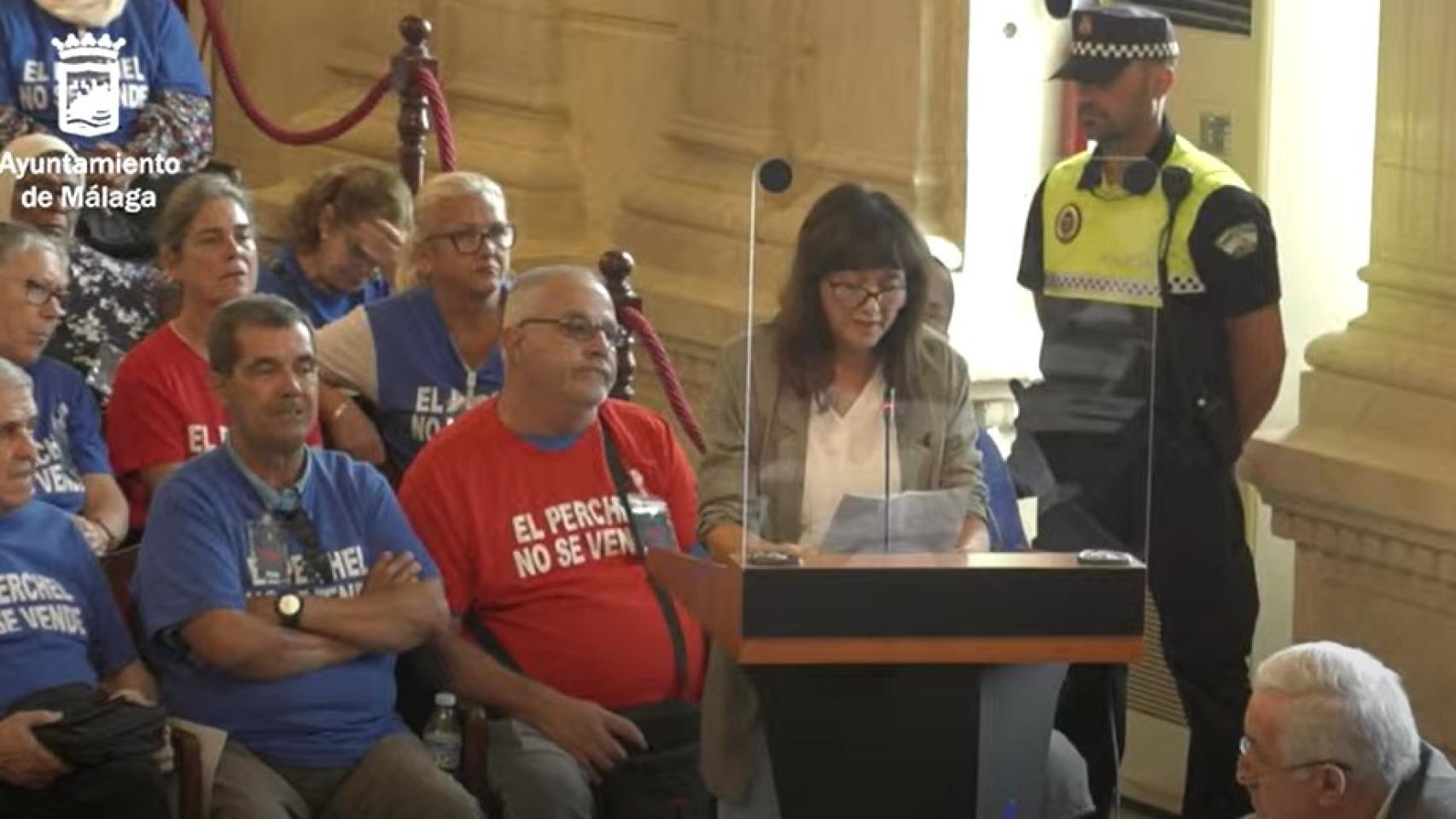 Trinidad Rodríguez, ex jefa de Smassa, durante su intervención este miércoles en el Pleno del Ayuntamiento de Málaga.