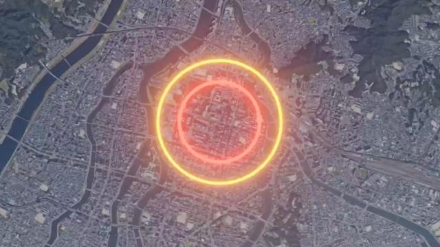 Recreación de la bomba atómica Little Boy sobre la ciudad japonesa de Hiroshima el 6 de agosto de 1945 durante la Segunda Guerra Mundial.