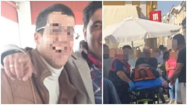 Javi, a la izquierda; y los sanitarios atendiendo durante el accidente.