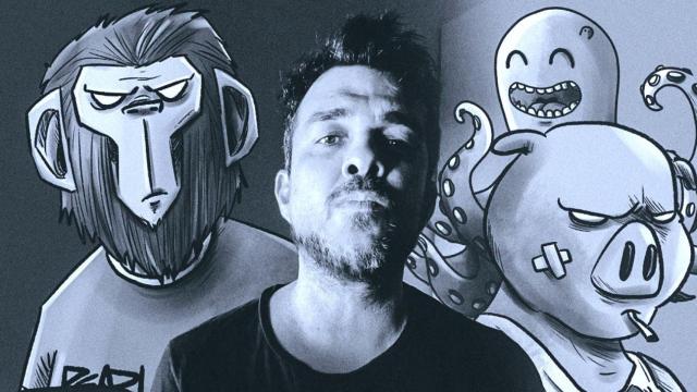El ilustrador y novelista Fran Ferriz en un montaje con las criaturas que pueblan 'Cosas Terribles 2'.