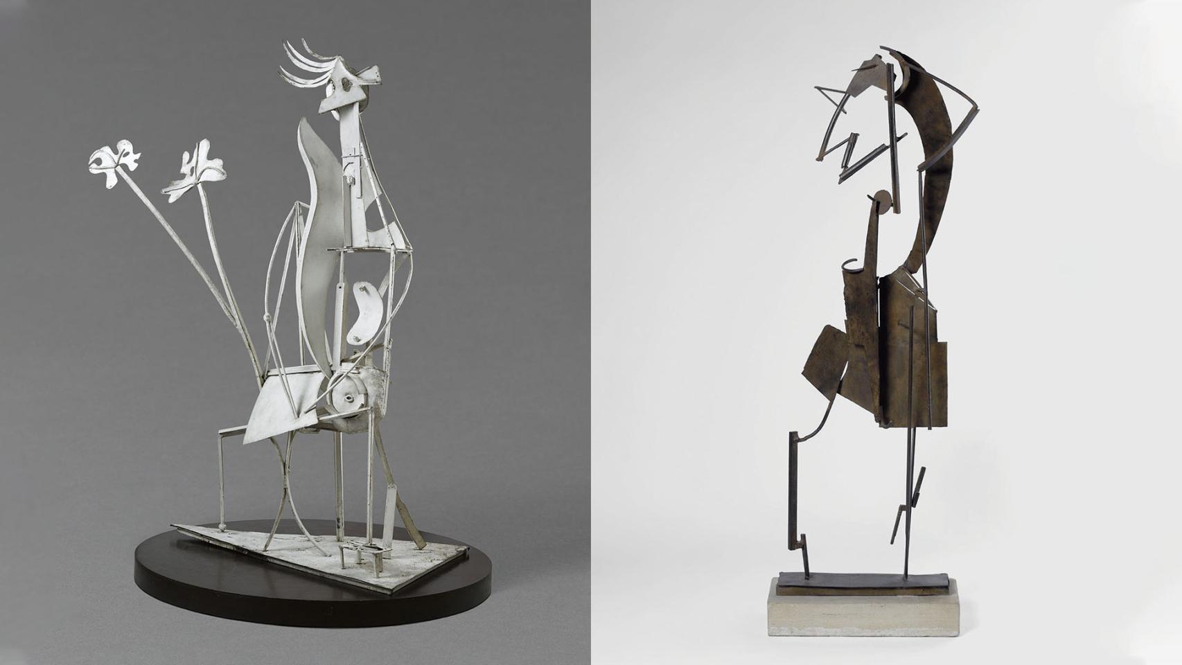 Izquierda, Pablo Picasso: 'La Femme au jardin', 1930. © Sucesión Pablo Picasso. VEGAP, Madrid, 2022. Foto © RMN-Grand Palais. Derecha, Julio González: 'Femme se coiffant I', 1931. © Centre Pompidou, MNAM-CCI, Dist. RMN-Grand Palais / Philippe Migeat