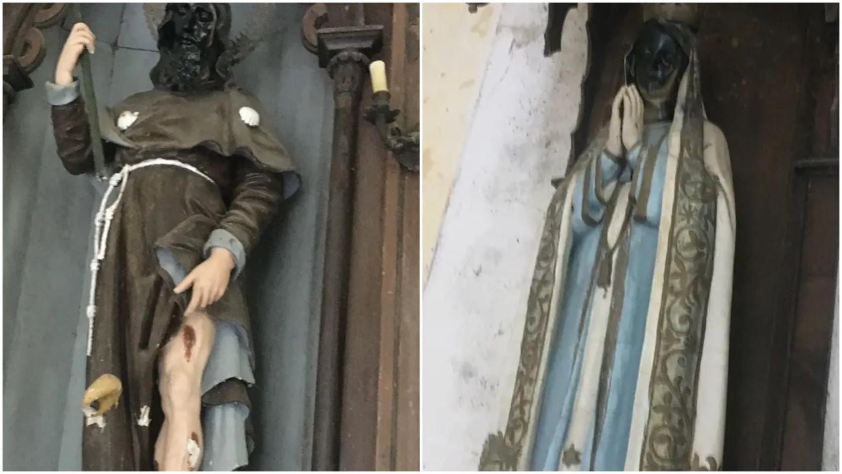 Imágenes vandalizadas en la Capilla del Balneario de Ponte Caldelas (Pontevedra).