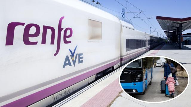 Un AVE y un autobús en imagen de archivo.