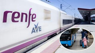 Un AVE y un autobús en imagen de archivo.