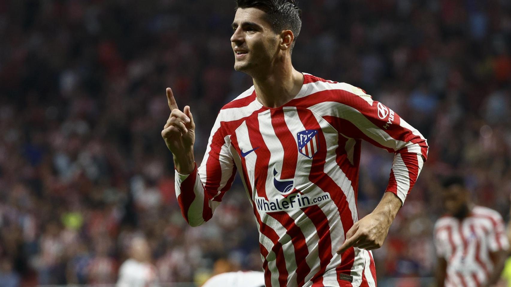 Álvaro Morata, celebrando un gol con el Atlético de Madrid en La Liga 2022/2023