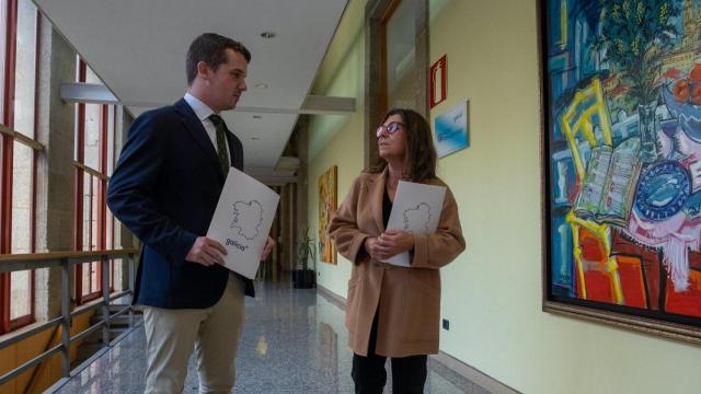Los diputados del PPdeG Adrián Pardo y Begoña Freire.