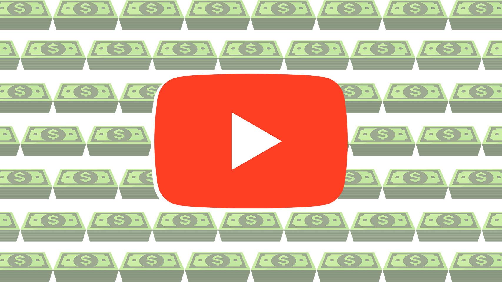 Logo de YouTube junto a billetes de dólares