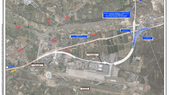 Mapa de las posibles alternativas de conexión con el aeropuerto de Alicante-Elche Miguel Hernández.