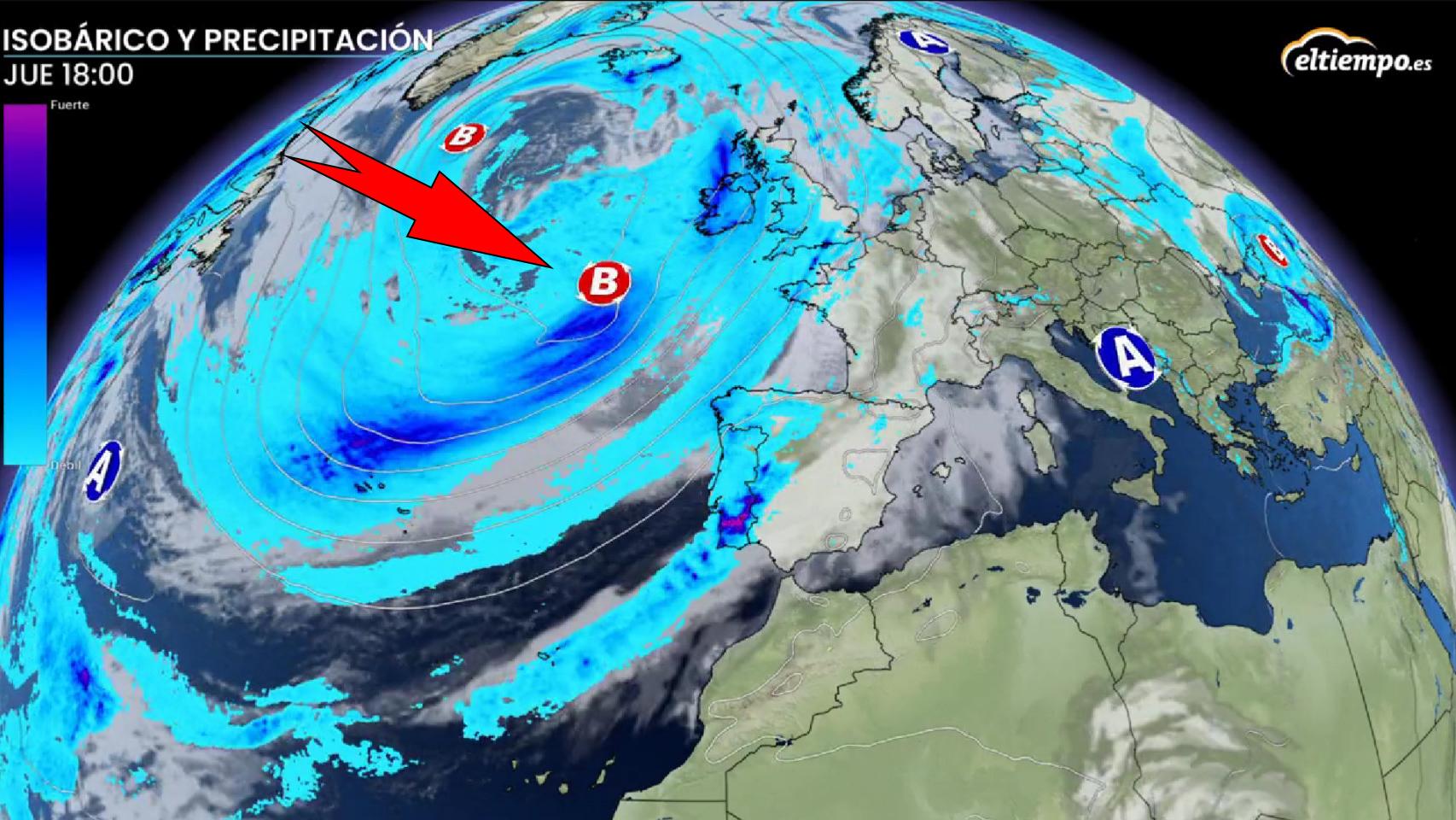 La sucesión de borrascas atlánticas que afectarán a España durante la próxima semana. ElTiempo.es