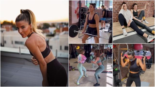 A la izquierda, Cris, la entrenadora personal. A la derecha, varias famosas durante sus entrenamientos.