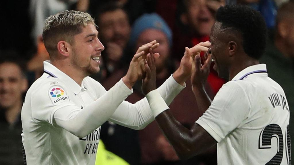 Fede Valverde y Vinicius, celebrando un gol ante el Sevilla