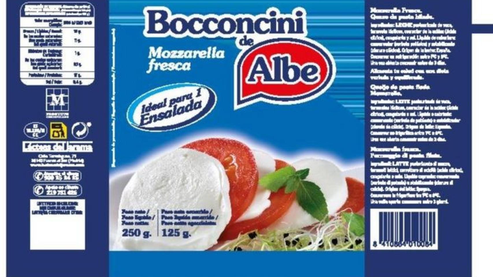Mozzarella fresca de la marca Bocconcini de Albe