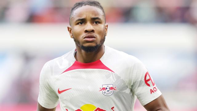 Christopher Nkunku, en un partido del RB Leipzig de la temporada 2022/2023