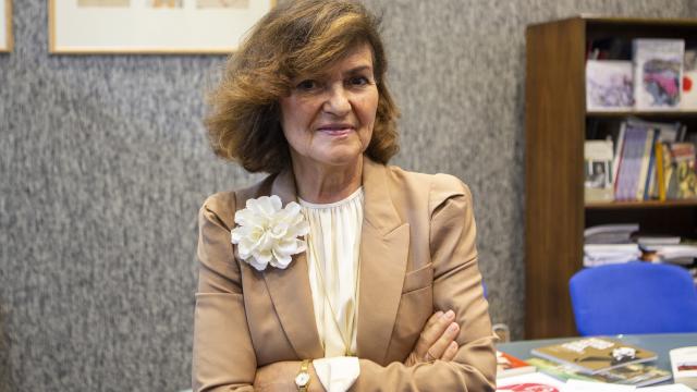 La exvicepresidenta del Gobierno Carmen Calvo, este lunes en la Universidad de Zaragoza.