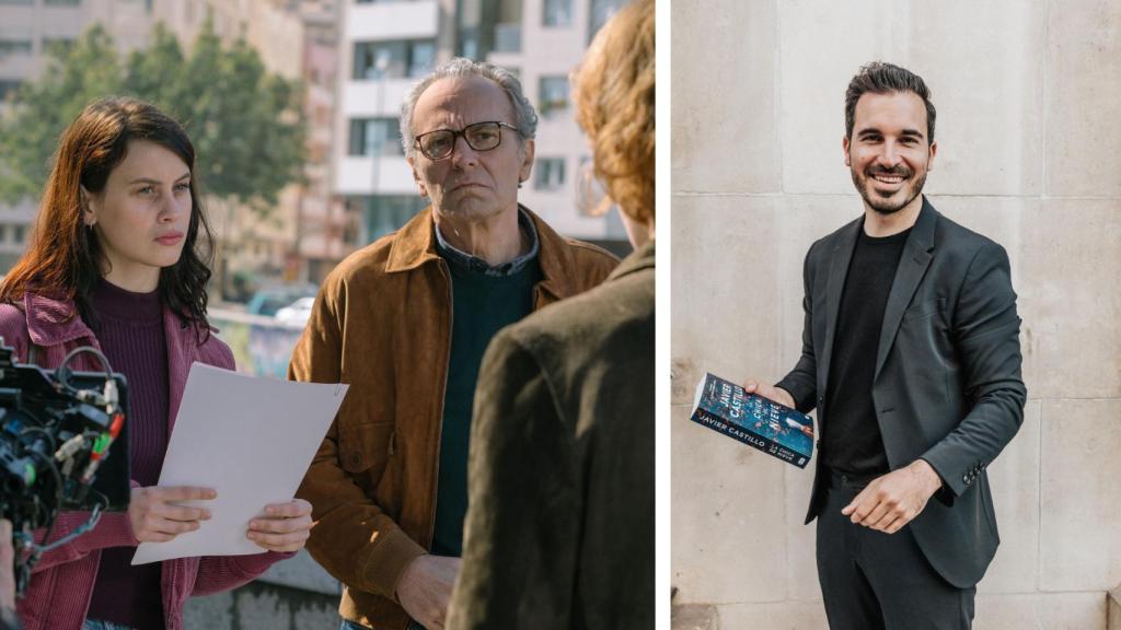 Una imagen del rodaje en Málaga y Javier Castillo.