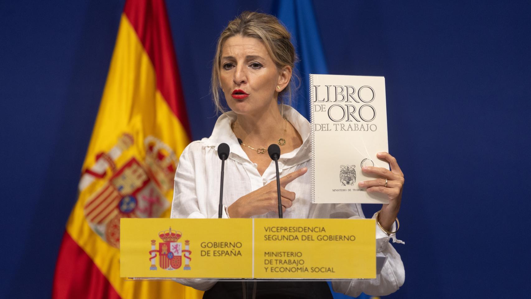 Yolanda Díaz, durante la rueda de prensa.