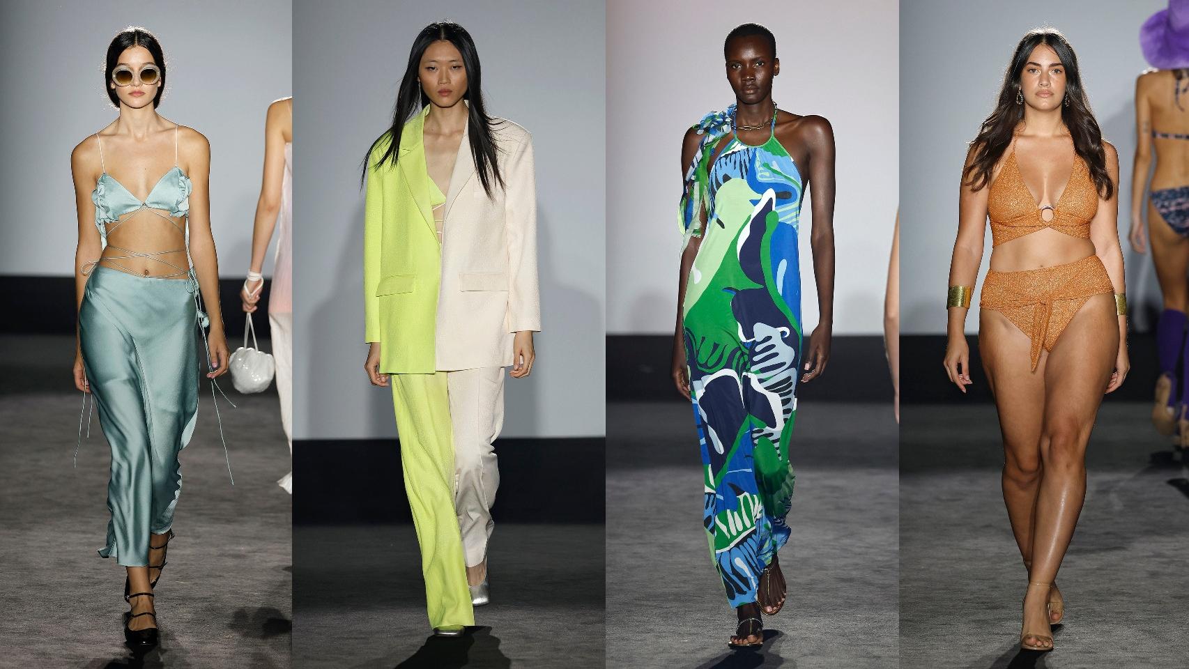 De izquierda a derecha, propuestas de EIKO AI (2), Lebor Gabala y Guillermina Baeza para la 080 Barcelona Fashion 2022