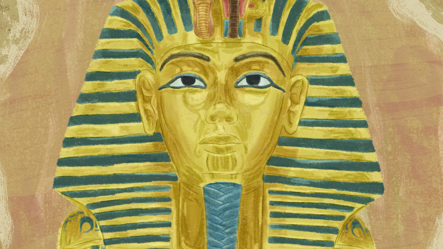 Dibujo de la máscara funeraria de Tutankamón.