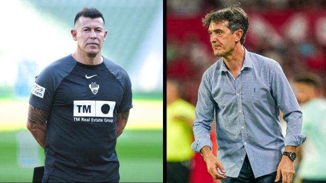 Jorge Almirón, el ya exentrenador del Elche, y José Rojo 'Pacheta', actual míster del Real Valladolid.