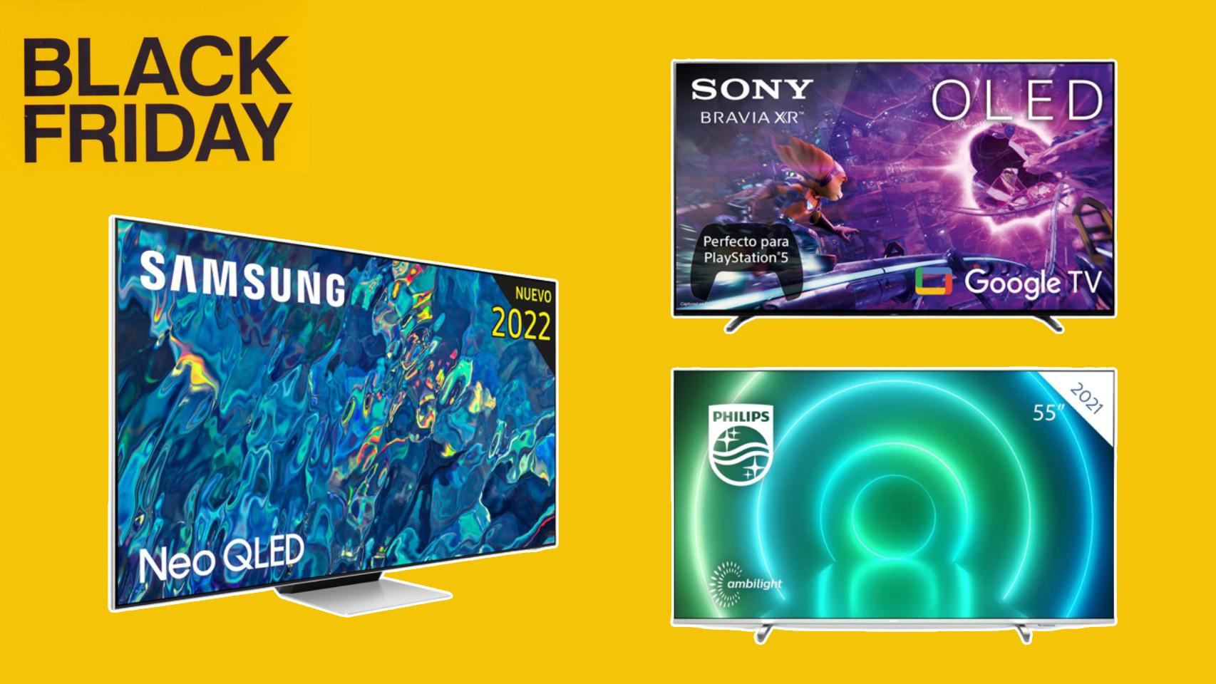 Montaje de televisores por el Black Friday.