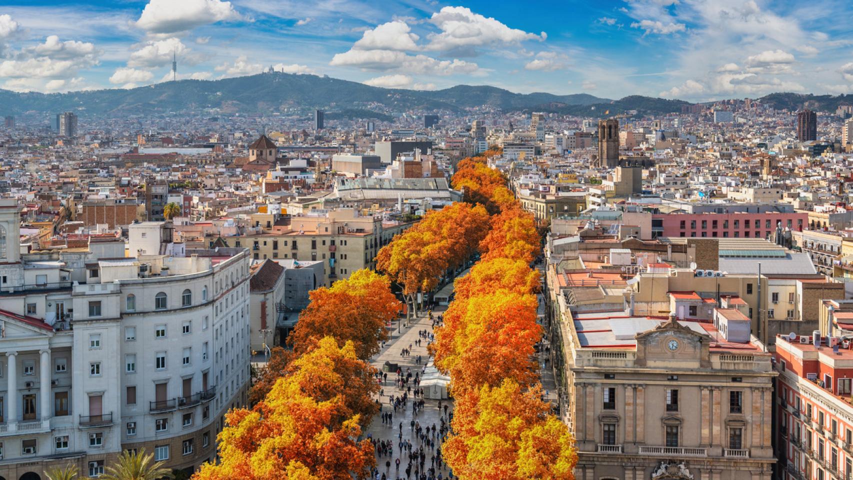 Vista aérea de La Rambla de Barcelona.