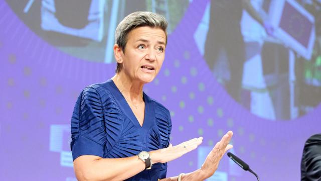 La vicepresidenta de la Comisión y responsable de Competencia, Margrethe Vestager, durante una rueda de prensa