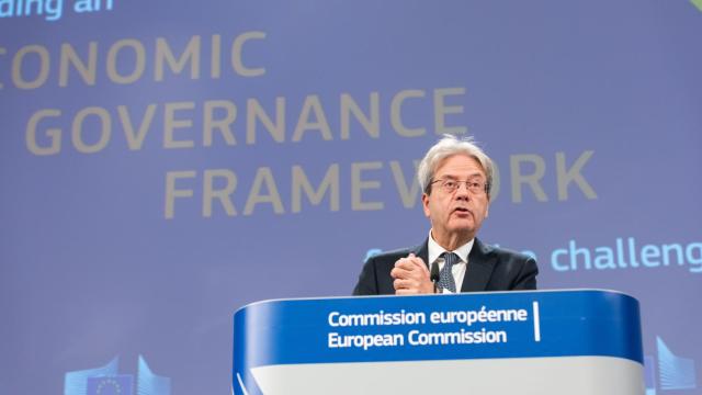 El comisario de Asuntos Económicos, Paolo Gentiloni, durante la presentación este miércoles de la reforma del Pacto de Estabilidad
