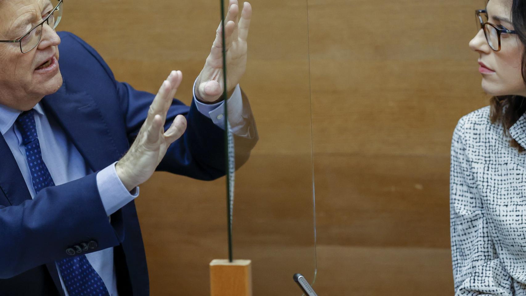 Presidente y vicepresidenta de la Comunidad, Ximo Puig y Aitana Màs, en la sesiónd e control.
