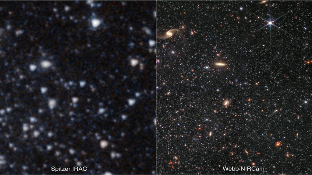 Comparativa de  la capacidad fotográfica de Spitzer frente a James Webb
