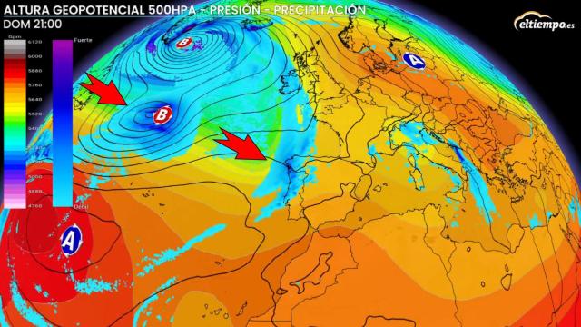 Los frentes fríos que alcanzarán España la próxima semana. ElTiempo.es.