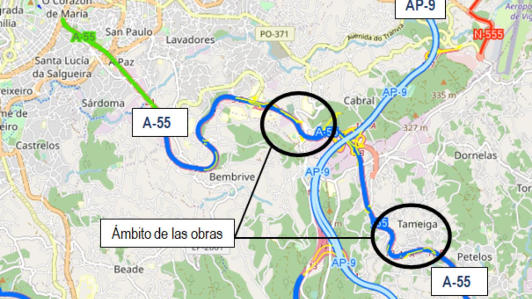 Afectación de las obras en la A-55.