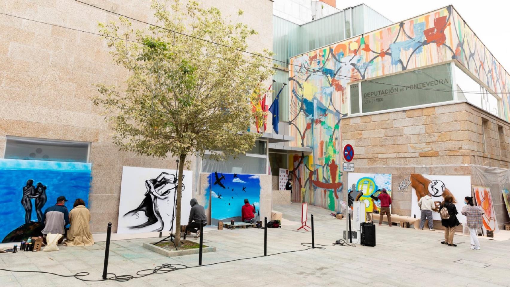 Imagen de la edición 2020 de la Batalla mural en la sede de Vigo de la Diputación.