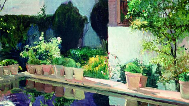 Detalle de 'La alberca, Alcázar de Sevilla', 1910, de Joaquín Sorolla